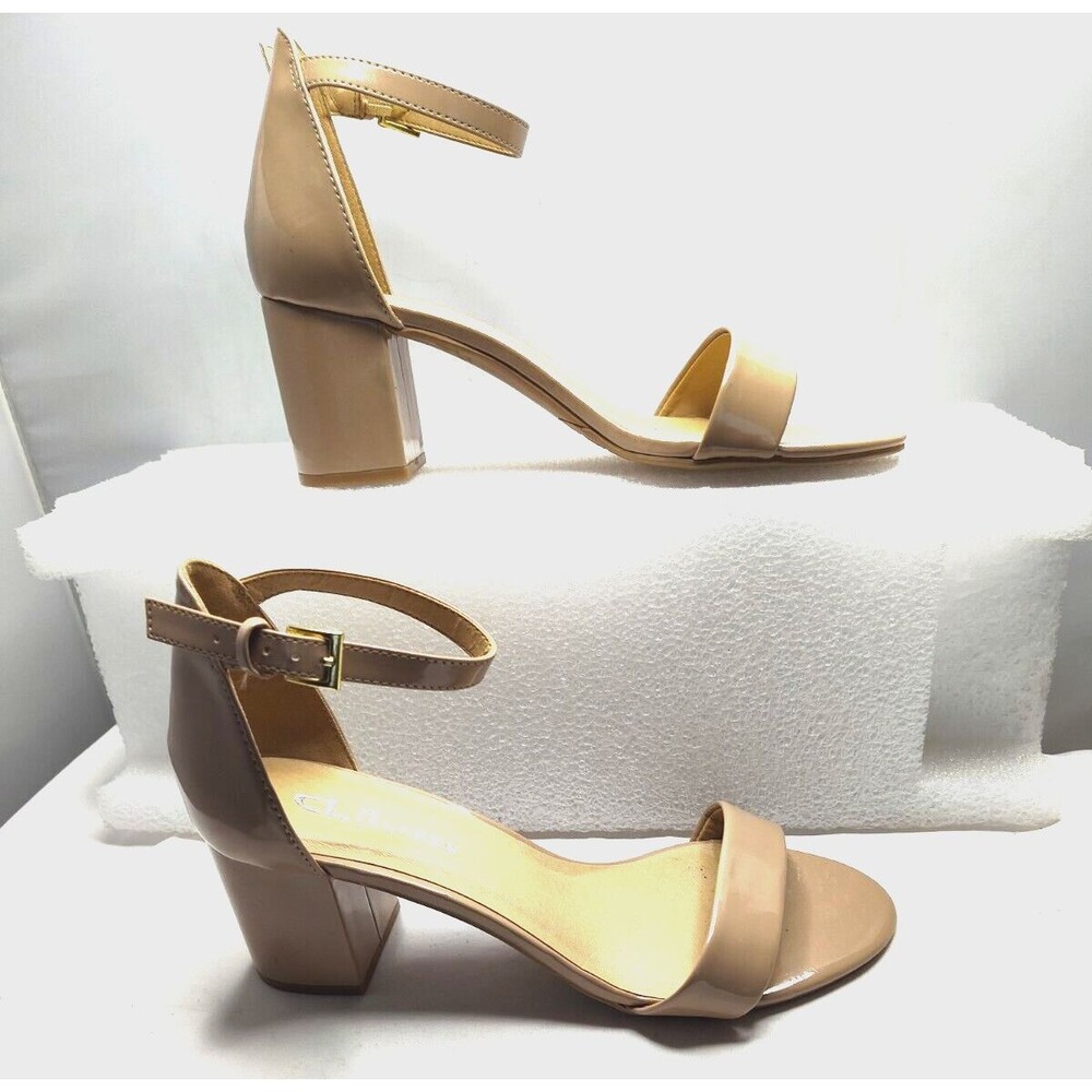 CL Laundry Womens Beige Tan Taupe Block 3" Heels Shoes 9.5 Medium Ankle Sandel
